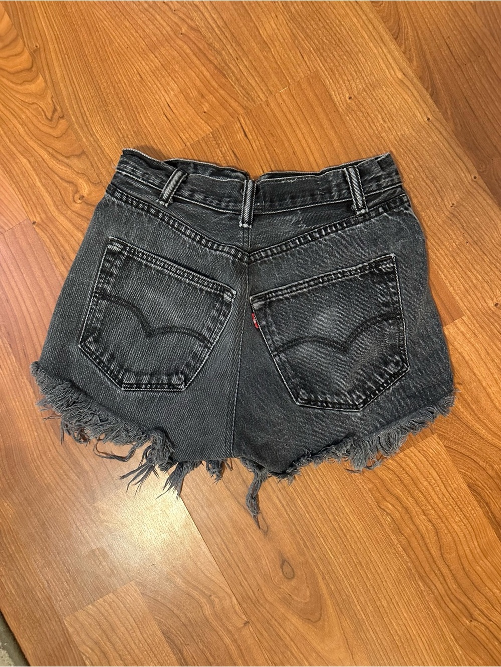 Levi's Washed Black High-Rise Frayed Denim Shorts